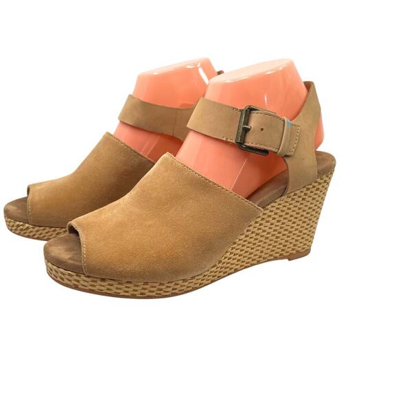TOMS Tropez Wedge Platform Sandal 3 inch Heel in Honey Suede Leather Women's 8.5 - Picture 6 of 15
